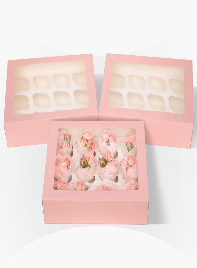 Bakepacker 12 Cupcake Containers 10-Packs Pink Cupcake Box Cupcakes Carrier, 12 Cupcake Boxes with Window 13"x10"x3.5" - Image 4