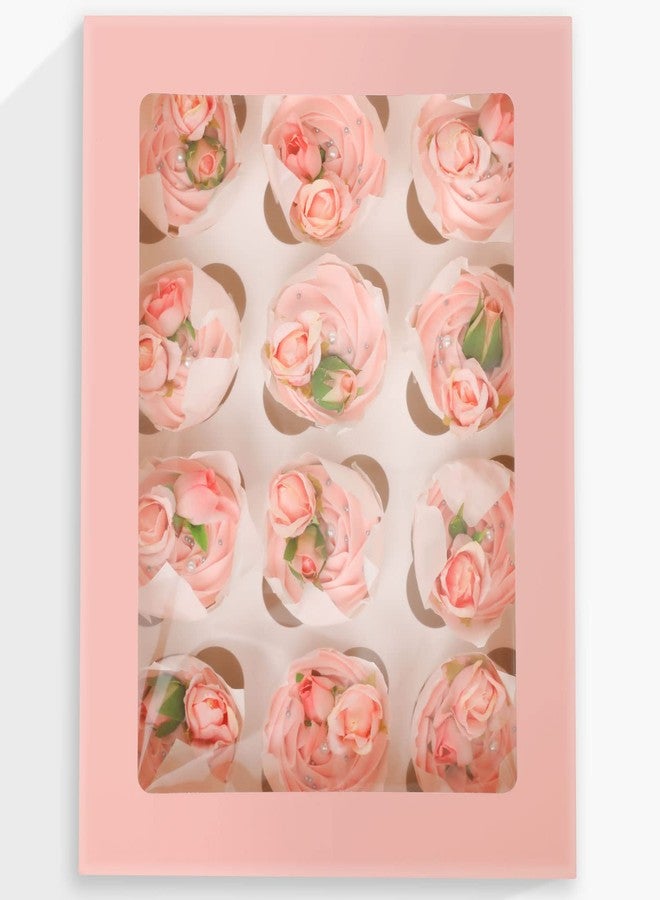Bakepacker 12 Cupcake Containers 10-Packs Pink Cupcake Box Cupcakes Carrier, 12 Cupcake Boxes with Window 13"x10"x3.5" - Image 2