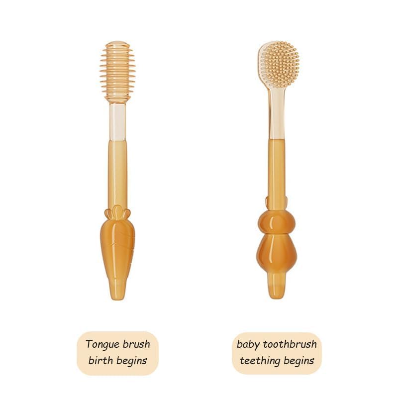 BKQPTL Soft Silicone Infant Oral Cleaning Brush 2 In 1 Toothbrush Tongue Brush Bpa Free Soft Silicone Bristle Oral Care Toothbrush For Baby 6 Month To 24 Months,With Storage Box - Manual,Baby |Brown - Image 2