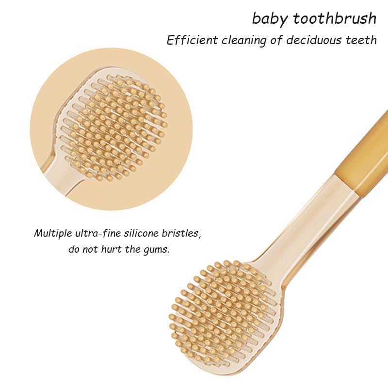 BKQPTL Soft Silicone Infant Oral Cleaning Brush 2 In 1 Toothbrush Tongue Brush Bpa Free Soft Silicone Bristle Oral Care Toothbrush For Baby 6 Month To 24 Months,With Storage Box - Manual,Baby |Brown - Image 5