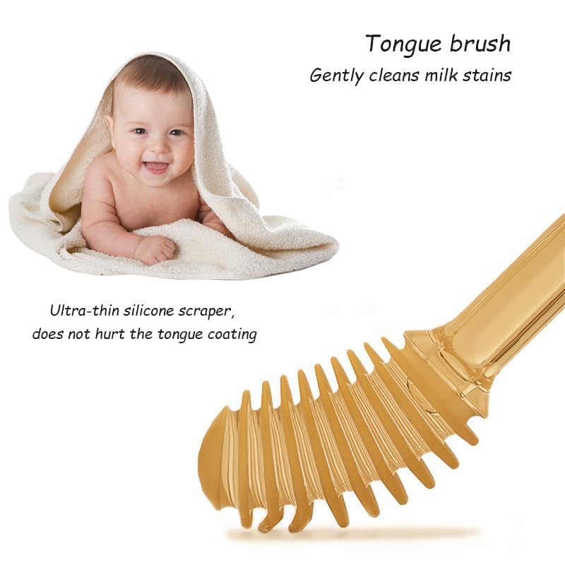 BKQPTL Soft Silicone Infant Oral Cleaning Brush 2 In 1 Toothbrush Tongue Brush Bpa Free Soft Silicone Bristle Oral Care Toothbrush For Baby 6 Month To 24 Months,With Storage Box - Manual,Baby |Brown - Image 4