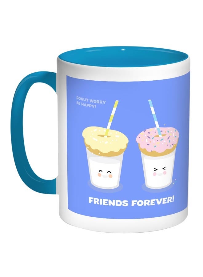 Friends Forever Printed Coffee Mug Blue/White/Brown 11ounce