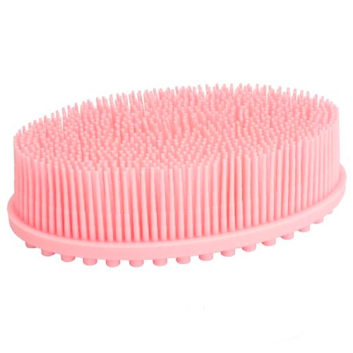 DNC Exfoliating Silicone Body Scrubber Shower Bath Body Brush Easy to Clean, Lathers Well, Eco Friendly (Pink) - Image 1