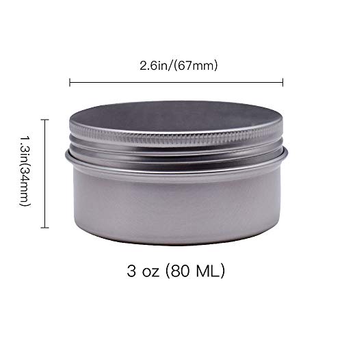 Healthcom 3 Oz 15 Pack 90ml Empty Round Silver Aluminum Tin Cans Metal Steel Tins Screw Top Slip Slide Metal Storage Cosmetic Container Organization for DIY Candles Salve Crafts Spice Tea Gift(90g) - Image 2