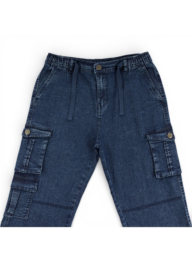 MARWAN Boys Denim Cargo Pants with Elastic Waistband and Drawstring - Image 3