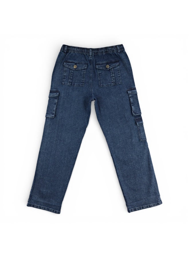 MARWAN Boys Denim Cargo Pants with Elastic Waistband and Drawstring - Image 2