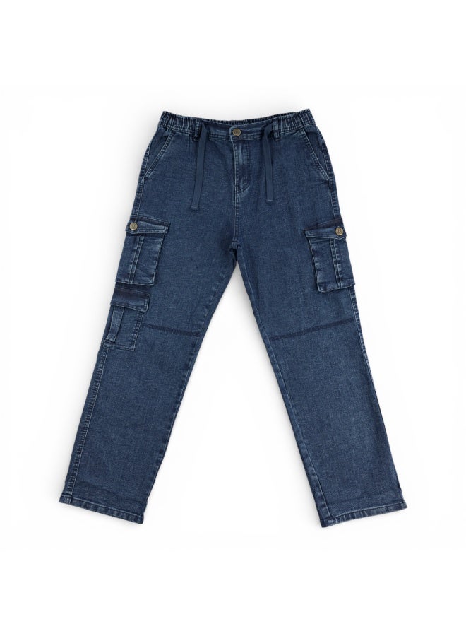 MARWAN Boys Denim Cargo Pants with Elastic Waistband and Drawstring - Image 1