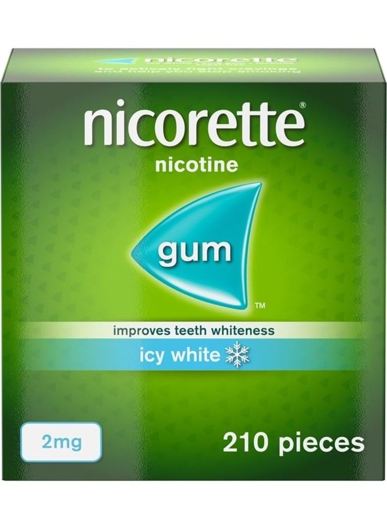 nicorette Gum 2 mg Icy White Favour Fast Craving Relief 210 Pieces Stop Smoking Aid  - Image 1
