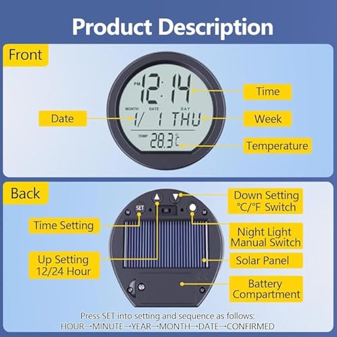 KASTWAVE 2 In 1 Car Clocks And Temperature Car Dashboard Clock With Automatic Backlight At Night Fahrenheit Temperature 1224 Hour Format Time Vehicle Lcd Backlight Digital Mini Clock Adhesive - Image 4