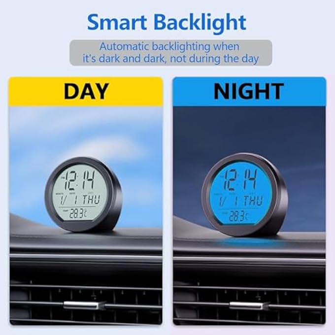 KASTWAVE 2 In 1 Car Clocks And Temperature Car Dashboard Clock With Automatic Backlight At Night Fahrenheit Temperature 1224 Hour Format Time Vehicle Lcd Backlight Digital Mini Clock Adhesive - Image 2