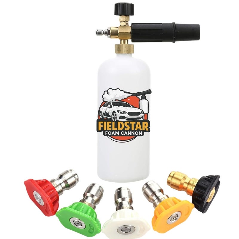 FIELDSTAR Foam Cannon for Pressure Washer | 1L Bottle with 1/4” Quick Connector + 5 Nozzle Tips | Heavy-Duty Snow Foam Lance for Car, Bike & Home Cleaning - Image 1