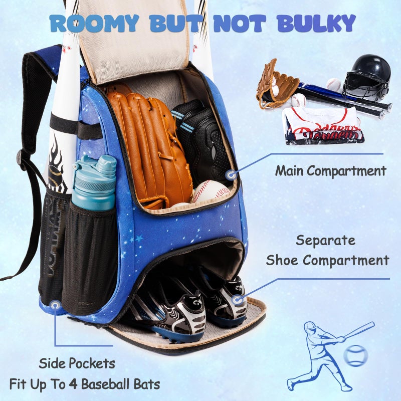 VIGEGARI Youth Baseball Bag Backpack with Bat Holder for Boys Girls Baseball & Softball Bat Bag for T-Ball Equipment, Kids Baseball Backpack with Shoe Compartment & Glove Storage - Image 3