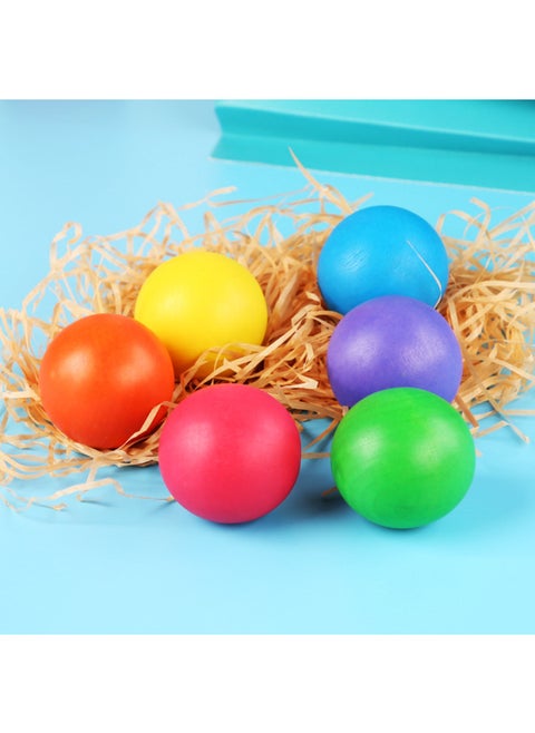 Children's Educational Wooden Rainbow Building Blocks Stacked High And Multi-colored Stacked Stone Set Early Education Parent-child Shape Set-Color:Rainbow Ball 6 Sets