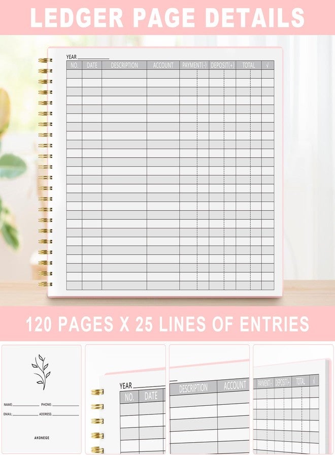 AKONEGE Accounting Ledger Book for Small Business Bookkeeping Personal Use, Horizontal Expense Tracker Notebook for Family Budget, Bookkeeping Record Book Money Expense Income Log Journal, Blush Pink - Image 3
