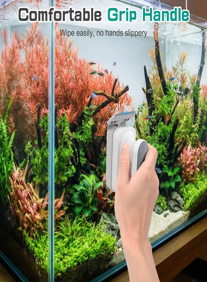AQQA Aquarium Magnetic Glass Cleaner, Fish Tank Glass Scrubber Algae Scraper Comfortable Grip Handle with Dual Blades, Double Side Magnetic Brush for up to 0.32'' Thick Glass/Acrylic Aquariums (Small) - Image 3