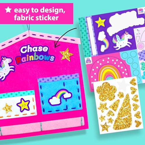KRAFUN My First Unicorn Kids Sewing kit, Beginner Arts & Crafts, Make 8 Cute Projects with Plush Stuffed Animal, Pillow, Mobile, Keyring and Bag, Instructions & Felt for Learn Sewing, Embroidery - Image 5