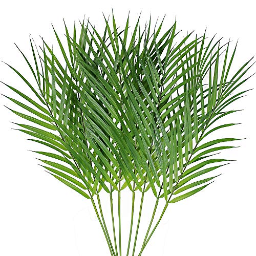 windiy Artificial Areca Palm Leaves, 8 Pcs Faux Tropical Palm Tree Leaves Stems for Floral Arrangement, Hawaiian Luau, Jungle Beach Wedding Party Decor, 28 Inches Tall - Image 1