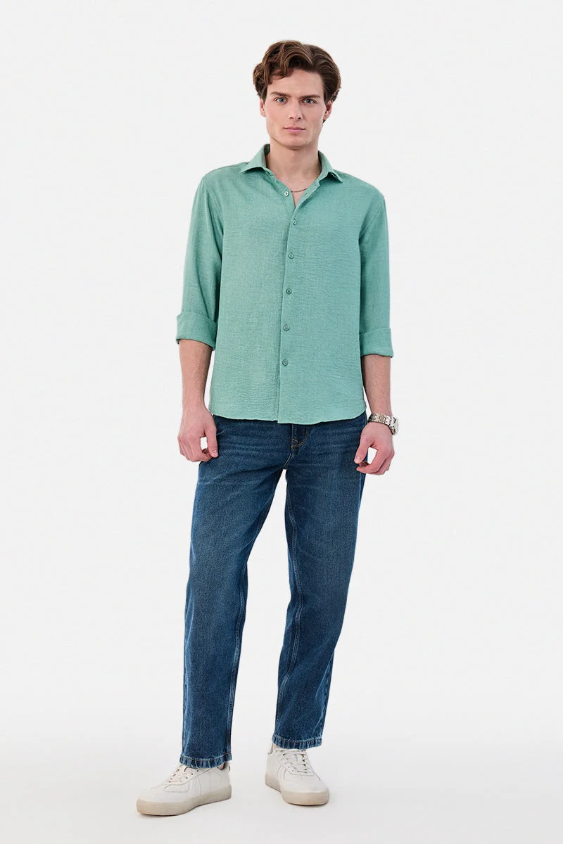 سنيتش Light Green Textured Long Sleeve Slim Fit Shirt