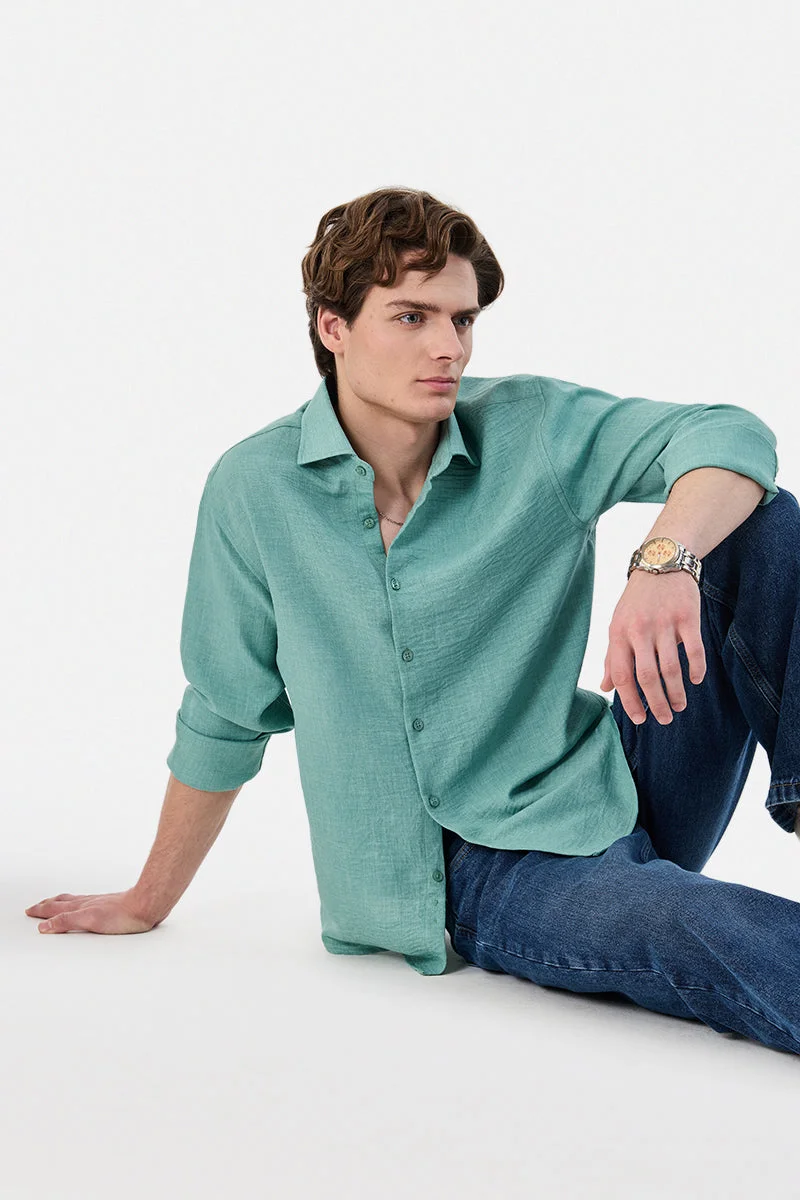 سنيتش Light Green Textured Long Sleeve Slim Fit Shirt
