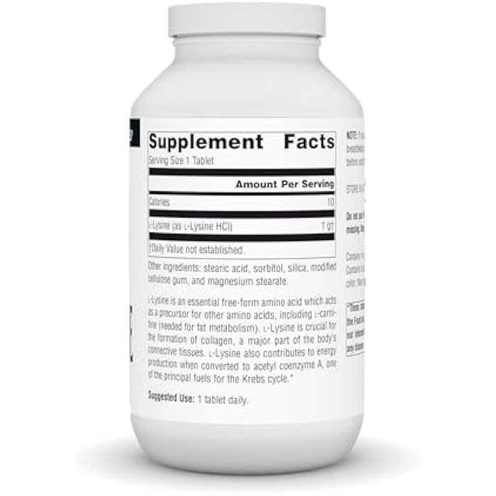 Source Naturals L-Lysine Free Form, 1000 mg - Amino Acid Supplement Supports Energy Formation & Collagen - 200 Tablets - Image 2