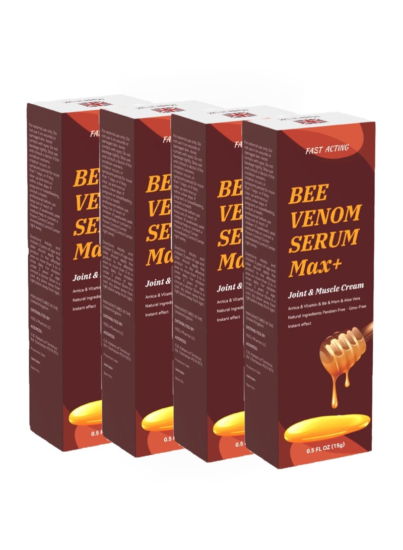 FAST 4PACK Natural Organic Bee Venom Muscle Joint Cream, Extra Strength Muscle & Joints Caring Ointment 15g*4 - Image 1
