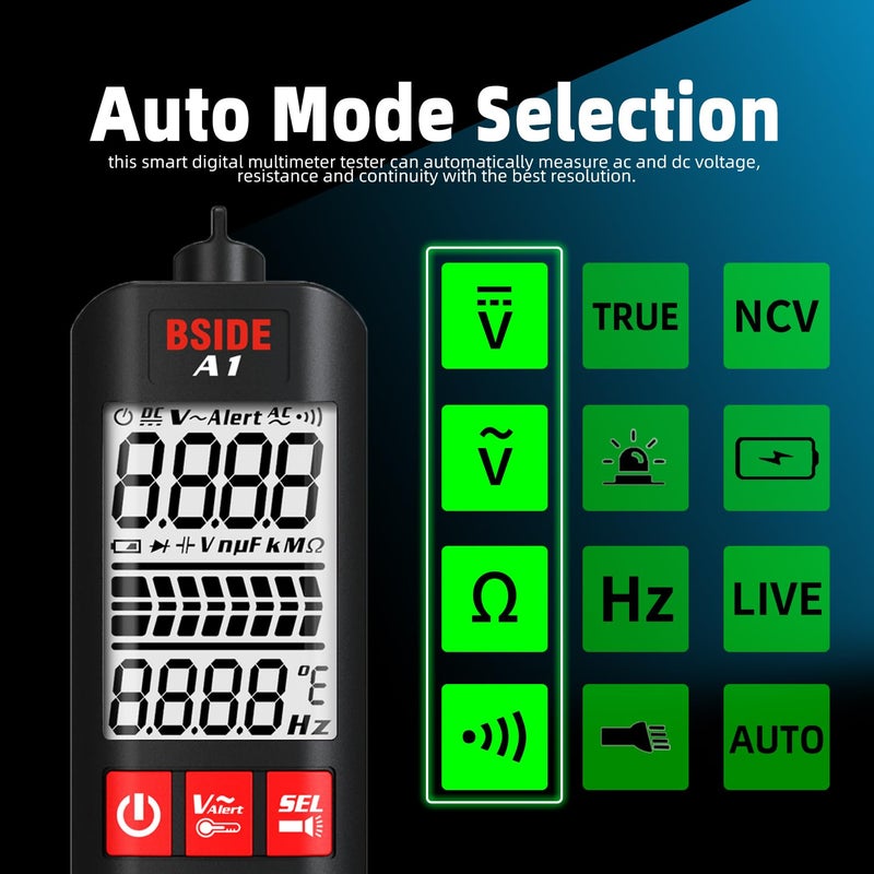 BSIDE Mini Automatic Digital Multimeter Large Display 3 Results Pen NonContact Voltage Detector DC AC 6V1000V90V1000V Ohm Meter Electrician NCV Wire Live - Image 3