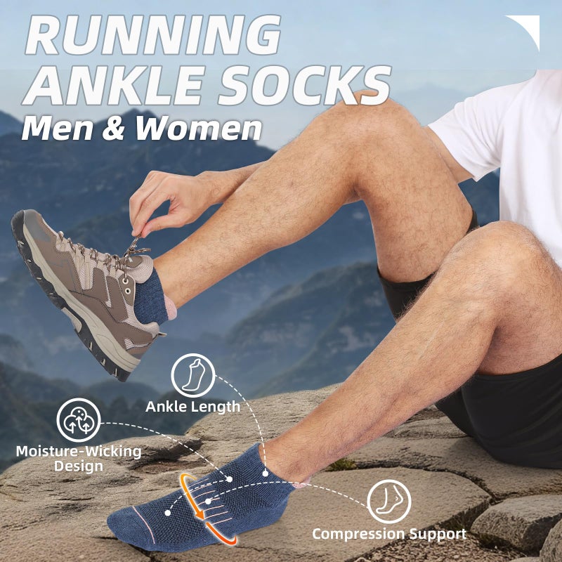 Lapulas Merino Wool Ankle Hiking Running Socks for Men Women Breathable Compression Thick Athletic No Show Socks 6 Pairs - Image 2