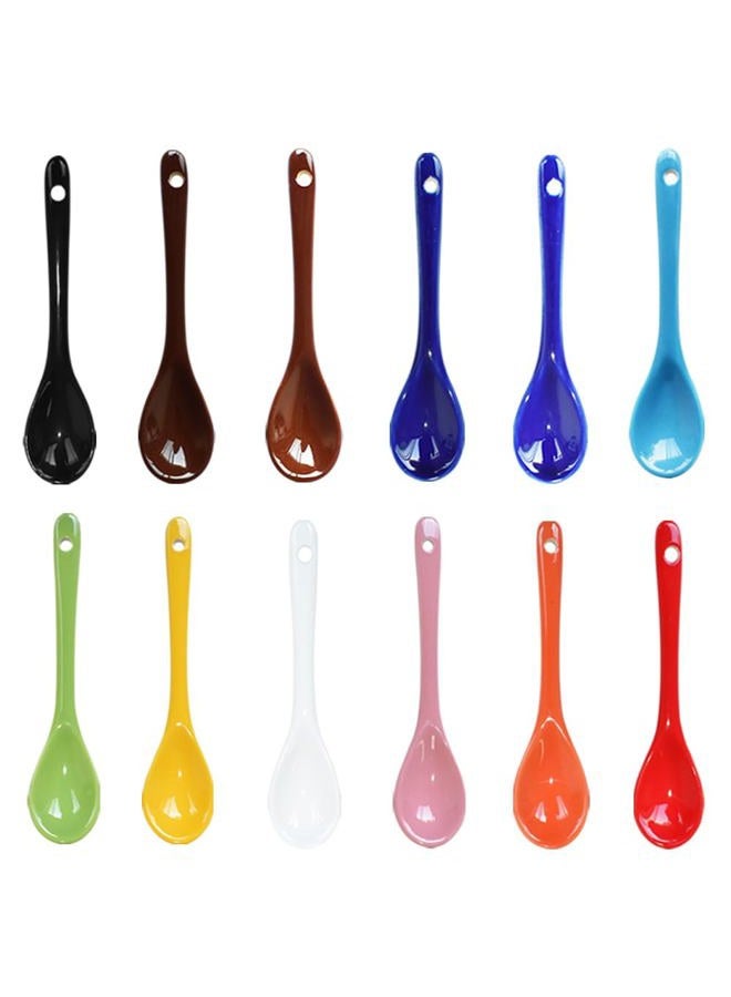 12 Color Porcelain Egg Spoons Ceramic Spoons 5 inch Coffee Dessert Yogurt Tea Milky Tea