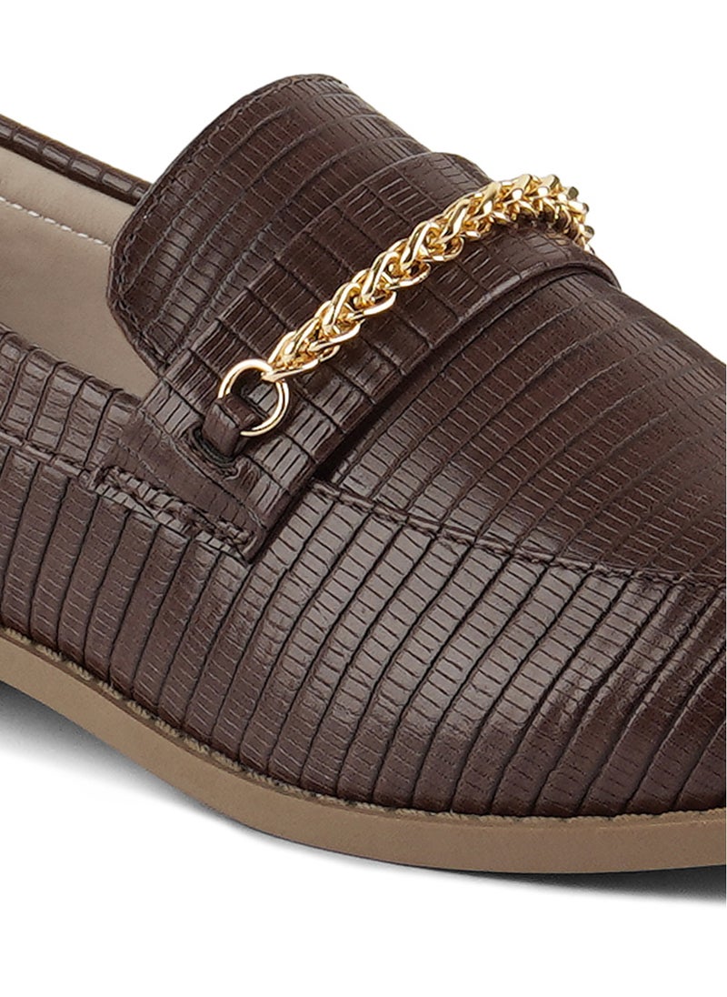London Rag Brown Low Block Loafers Adorned with Golden Chain  - Image 5