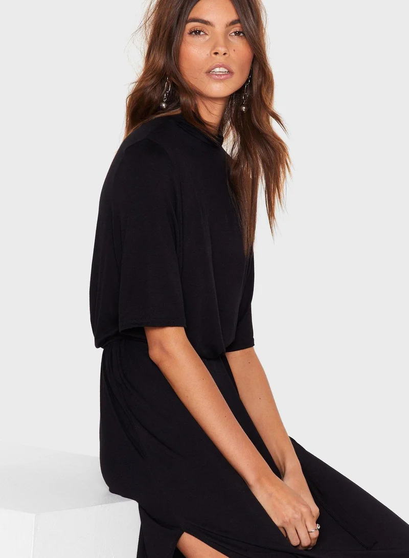 NASTY GAL Belted Black Dress