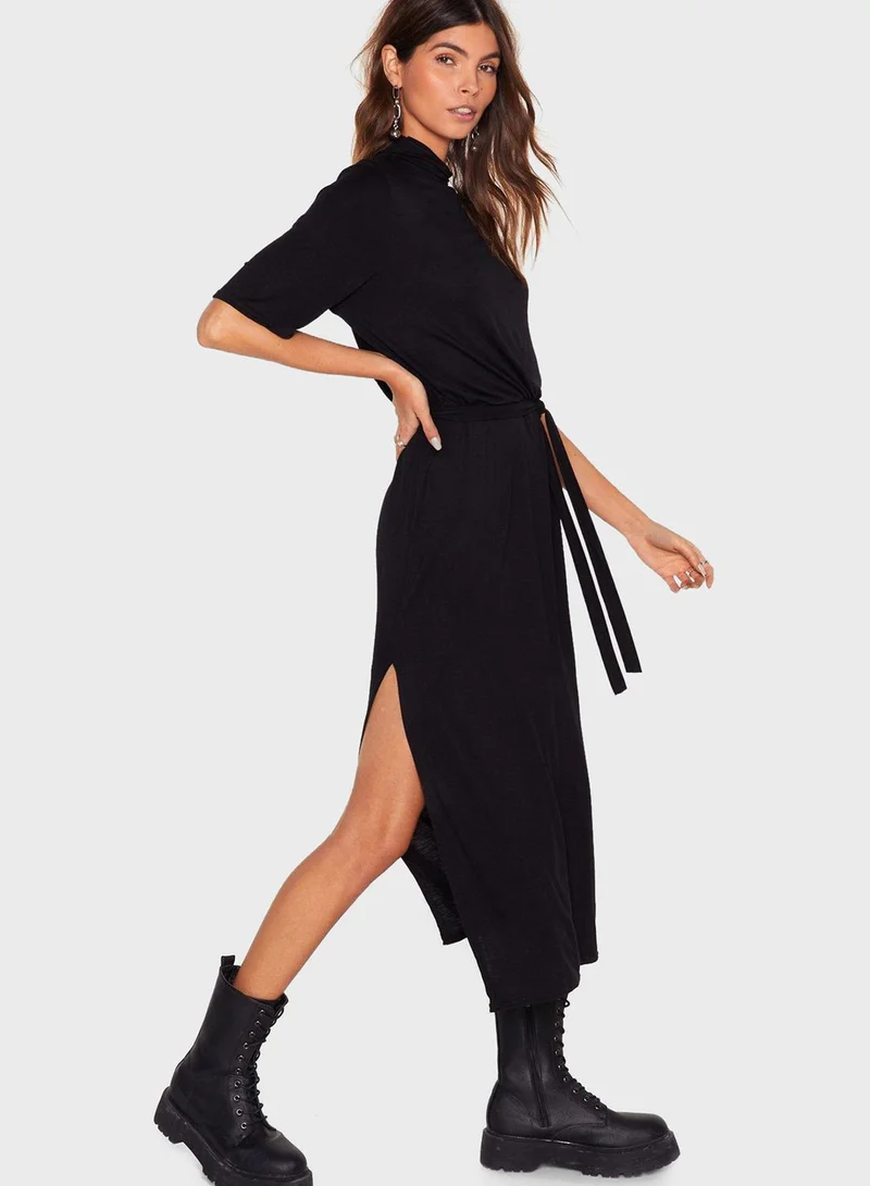 NASTY GAL Belted Black Dress