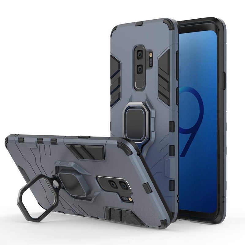 MaiJin LuluMain Compatible with Galaxy S9 Case Metal Ring Grip Kickstand Shockproof Hard Bumper Works with Magnetic Car Mount Dual Layer Rugged Cover for Samsung Galaxy S9 Plus Navy Blue - Image 2
