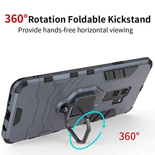 MaiJin LuluMain Compatible with Galaxy S9 Case Metal Ring Grip Kickstand Shockproof Hard Bumper Works with Magnetic Car Mount Dual Layer Rugged Cover for Samsung Galaxy S9 Plus Navy Blue - Image 3