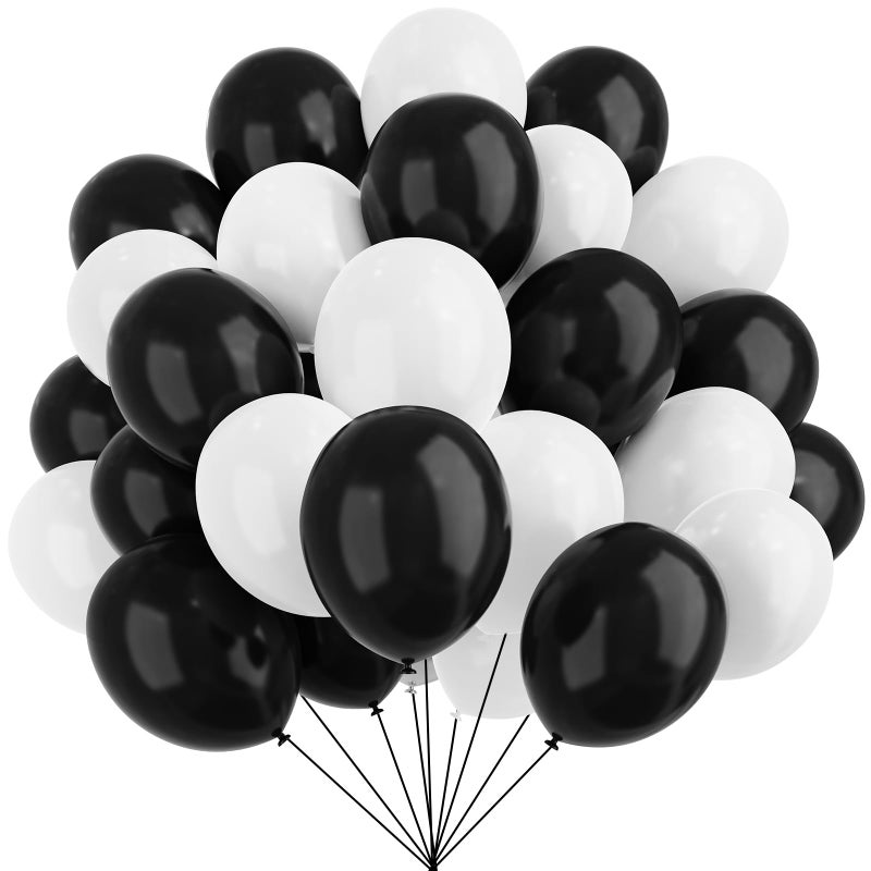 YMSZ Black and White Balloons, 67pcs 12 Inch White Black Thickened Latex Balloons for Birthday, Anniversary, Wedding, Graduation Party Decorationâ€¦ - Image 1