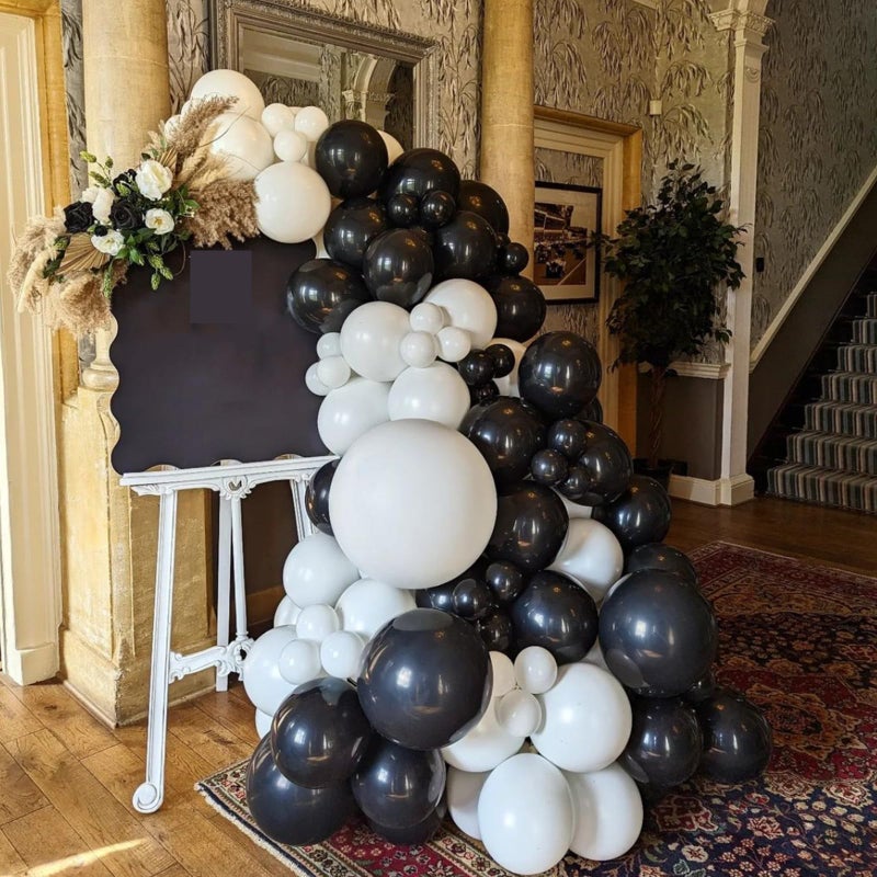YMSZ Black and White Balloons, 67pcs 12 Inch White Black Thickened Latex Balloons for Birthday, Anniversary, Wedding, Graduation Party Decorationâ€¦ - Image 5