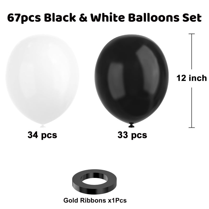 YMSZ Black and White Balloons, 67pcs 12 Inch White Black Thickened Latex Balloons for Birthday, Anniversary, Wedding, Graduation Party Decorationâ€¦ - Image 2