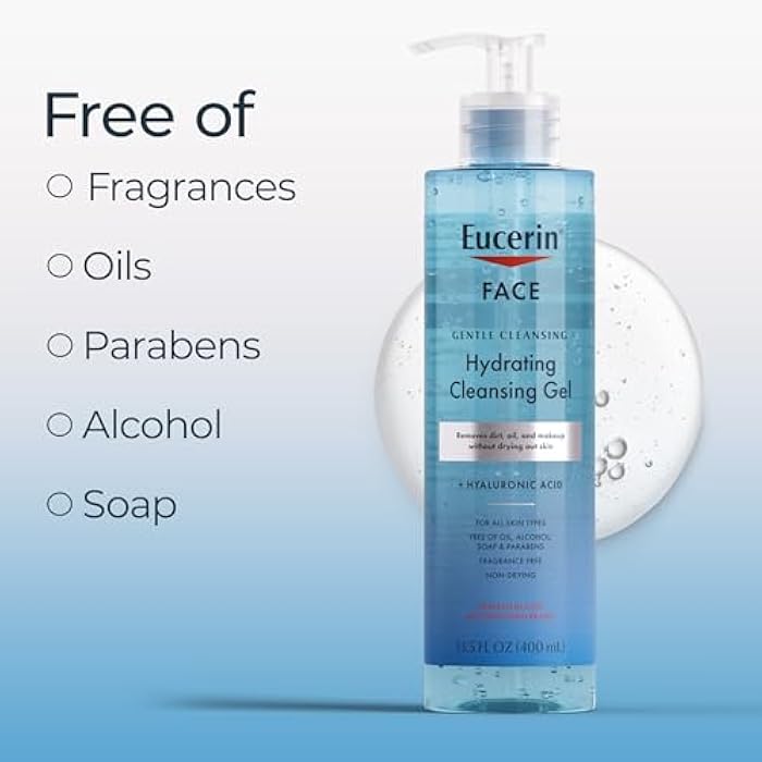 Eucerin Face Gentle Cleansing Hydrating Cleansing Gel, Daily Face Wash and Makeup Remover with Hyaluronic Acid, 13.5 Fl Oz Bottle - Image 4
