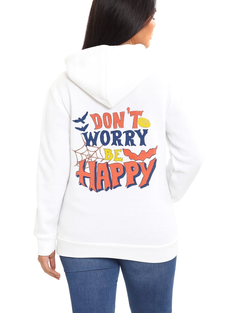 سويتشيرت نسائية كبيرة الحجم مصنوعة من مزيج القطن باللون الأبيض مع رباط، سترة رياضية غير رسمية. - Image 2