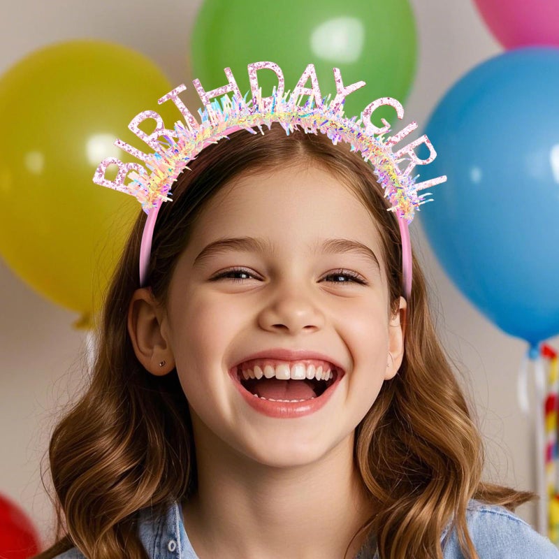 Jaciya Birthday Girl Glitter Headband for Women Girls Sparkling Pink Party Hair Accessories with Confetti Tinsel - Image 5