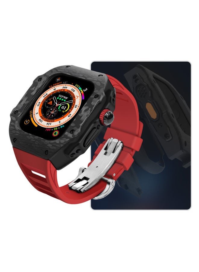 For Apple Ultra 2 49mm Carbon Fiber Retrofit Case Compatible With Iwatch S9/8 45 44mm Watch-Colour:Red-Overall Dimensions:Apple Watch Ultra 49mm - Image 1