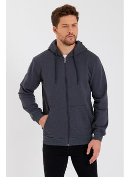 mmetalic Metalic Anthracite Kangaroo Pocket Hooded Zippered Cotton Inside Men's Sweatshirt  - Image 2