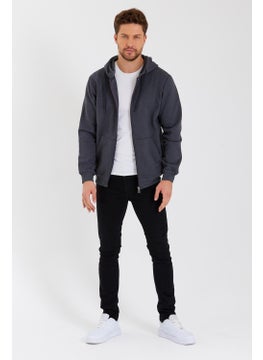 mmetalic Metalic Anthracite Kangaroo Pocket Hooded Zippered Cotton Inside Men's Sweatshirt  - Image 4