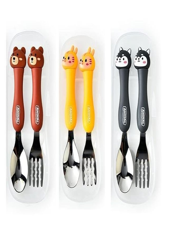 Bekner Kids Cutlery Set, Stainless Steel Spoon and Fork with Animal Design Handles, 14.7 cm, Multicolor, Pack of 2 (Yellow) - Image 2