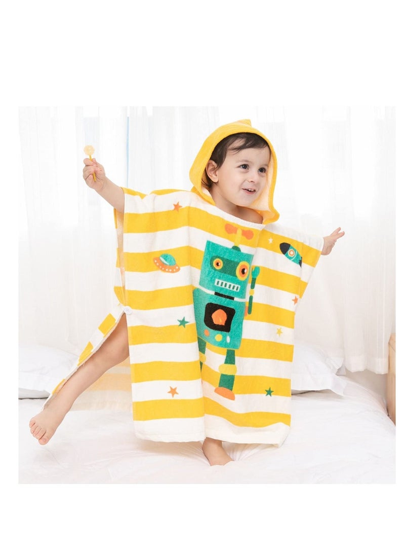 Excefore Kids Bath Towel,Children Hooded Towel, Microfiber Bath Towel Super Soft, Robe Poncho Bathrobe, for Boys Girls Swimming Beach Holiday Water Playing, Cartoon Animal Pattern (Robot) - Image 2