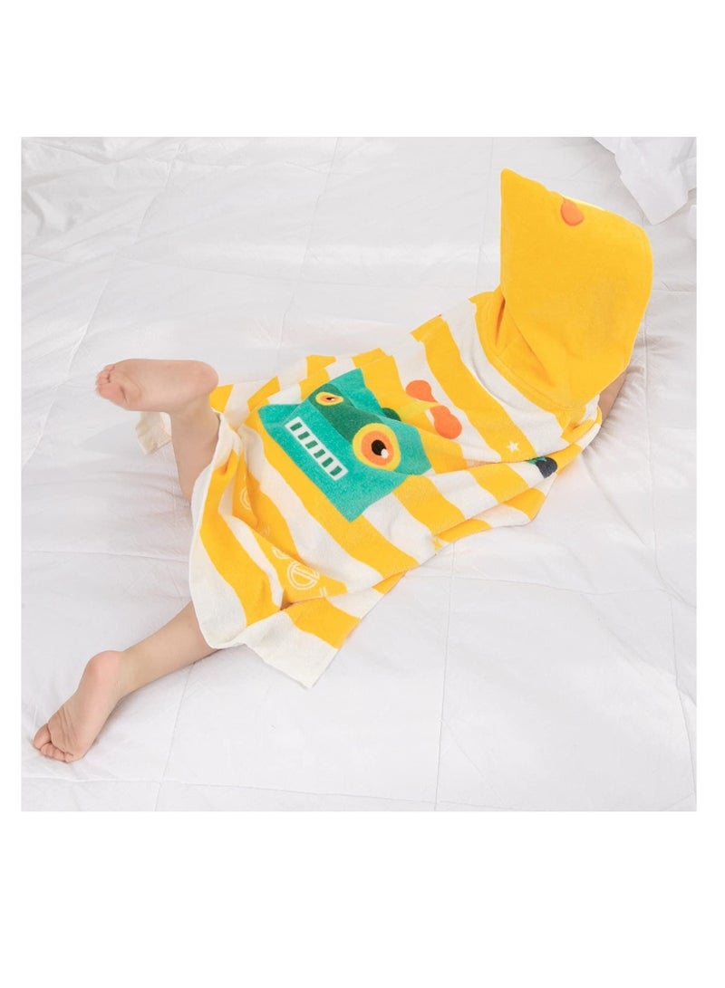 Excefore Kids Bath Towel,Children Hooded Towel, Microfiber Bath Towel Super Soft, Robe Poncho Bathrobe, for Boys Girls Swimming Beach Holiday Water Playing, Cartoon Animal Pattern (Robot) - Image 3