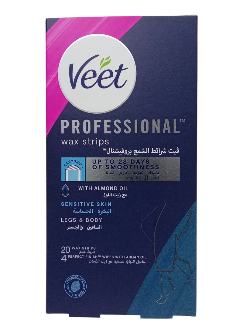 Veet - Hair Removal Wax Strips with Almond Oil for Sensitive Skin 20 Strips - Image 1