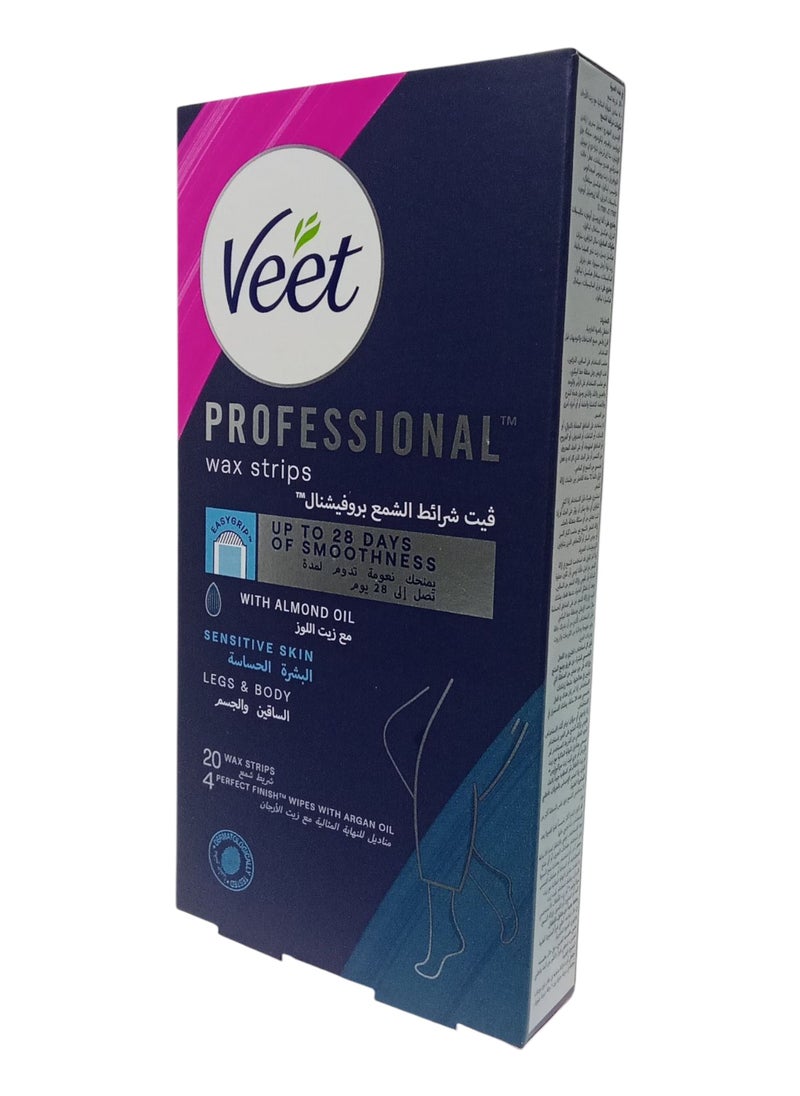 Veet - Hair Removal Wax Strips with Almond Oil for Sensitive Skin 20 Strips - Image 1