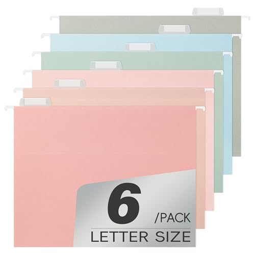 pmybupo Hanging File Folders Letter Size,Pastel Colors,6 Pack Hanging File Folders with 1/5-Cut Tabs,Heavy Duty 1 Inch Expansion,Stay Organized for Your Home and Office Bulk File,Documents and Paper - Image 1