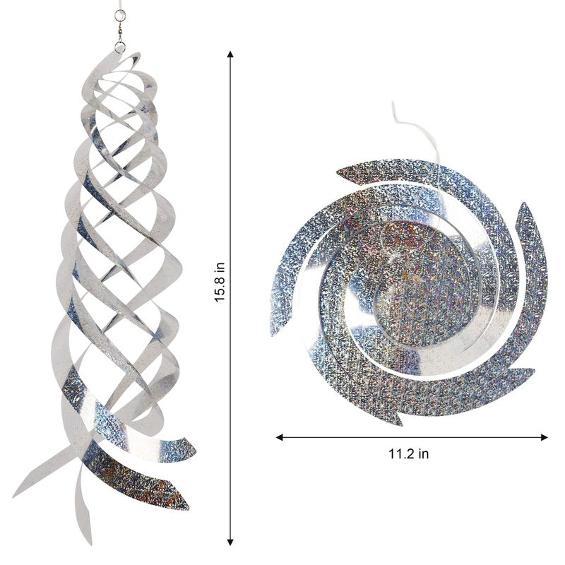 Hausse Bird Repellent Spiral Reflectors Silver Mylar Spinner, Hanging Reflective Bird Deterrent Device, Garden Decorative Scare Birds Away, Like Woodpeckers, Pigeons and Geese, 3 Pack - Image 3