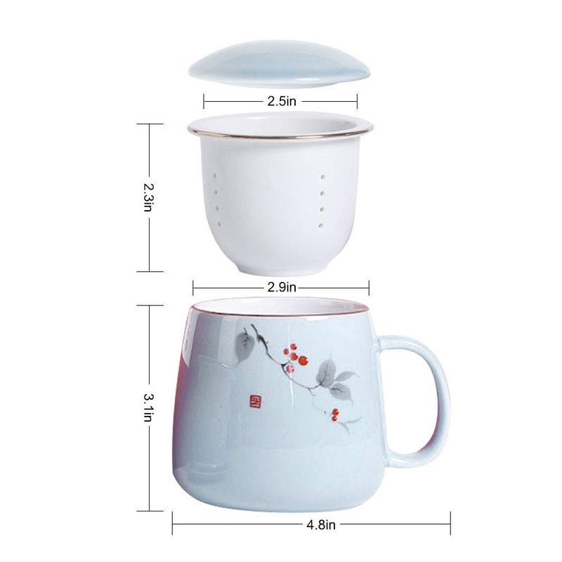 ZooBoo Ceramic Tea Mug with Ceramic Infuser and Lid â€“ 18oz Premium Porcelain Tea Cup with Gift Box for Loose Leaf Tea, Herbal Infusions,Flower Tea,Coffee (Light Blue) - Image 5